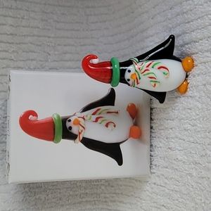 SOLD Pier 1 Glass Penguin Christmas Figurine